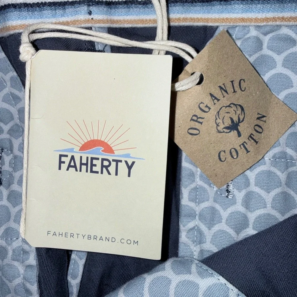 Faherty Mens 38 Waist Island Life Shorts Navy Blue‎ Organic NWT